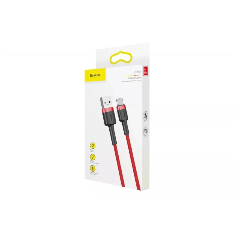 BASEUS Cafule greitojo įkrovimo laidas – USB-A į USB-C 2A – 2 m – Raudonas (Nailoninis pynimas)
