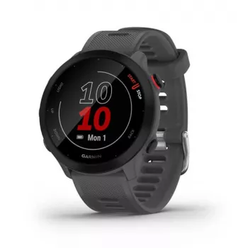 Išmanusis laikrodis GARMIN Forerunner 55, apvalus 42 mm korpusas, pilka spalva, silikoninis dirželis, GPS/GLONASS/Galileo, 5 ATM atsparumas vandeniui