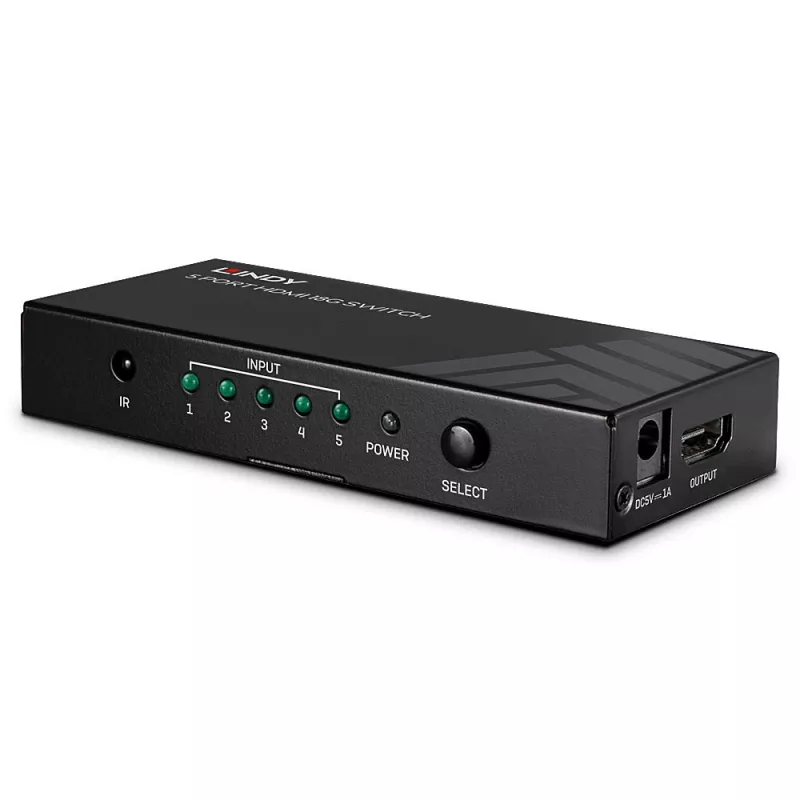 Lindy 38233 5 prievadų HDMI 2.0 18G jungiklis, 5x HDMI, stalinis