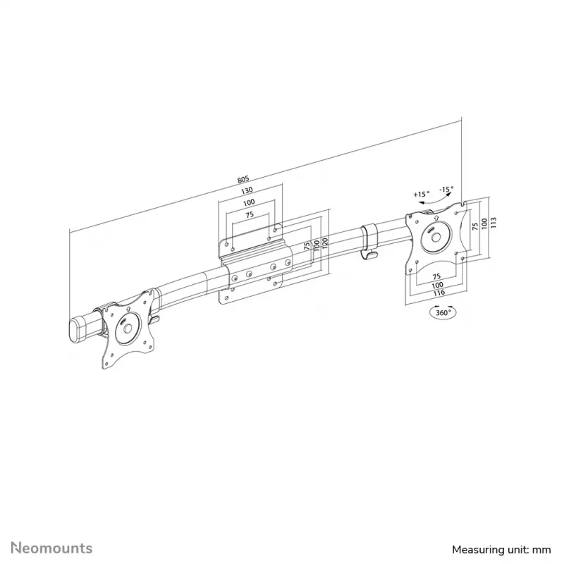 Neomounts FPMA-CB100BLACK Dvigubo skersinio monitoriaus rankenos adapteris 10-27 colių