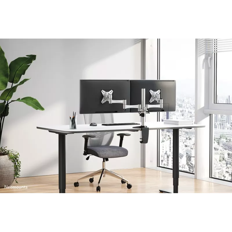Neomounts FPMA-D1330DSILVER monitorio ranka 10-27 colių, spaustuvas/įvorė, 9 kg, 25.4 cm (10 col.), 68.6 cm (27 col.), 100 x 100 mm, sidabrinė