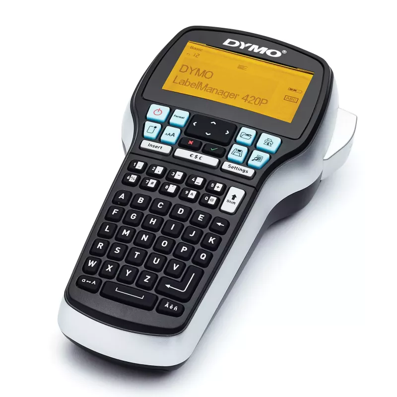 DYMO LabelManager 420P aukštos klasės įkraunamas nešiojamas etikečių spausdintuvas su ABC klaviatūra, 4 D1 juostų rinkiniais ir dėklu
