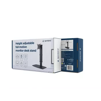 Stalinis monitoriaus stovas GEMBIRD MS-D1ST-02 – aukščio reguliavimas, pilnas judesys, 17–32 colių, 8 kg, VESA 75x75–100x100, juodas