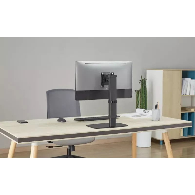 Stalinis monitoriaus stovas GEMBIRD MS-D1ST-02 – aukščio reguliavimas, pilnas judesys, 17–32 colių, 8 kg, VESA 75x75–100x100, juodas