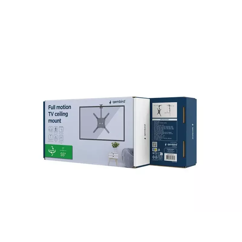 Lubinis TV laikiklis GEMBIRD CM-55ST-01 – pilnas judesys, 23–55 colių, VESA 75×75–400×400, 20 kg, juodas