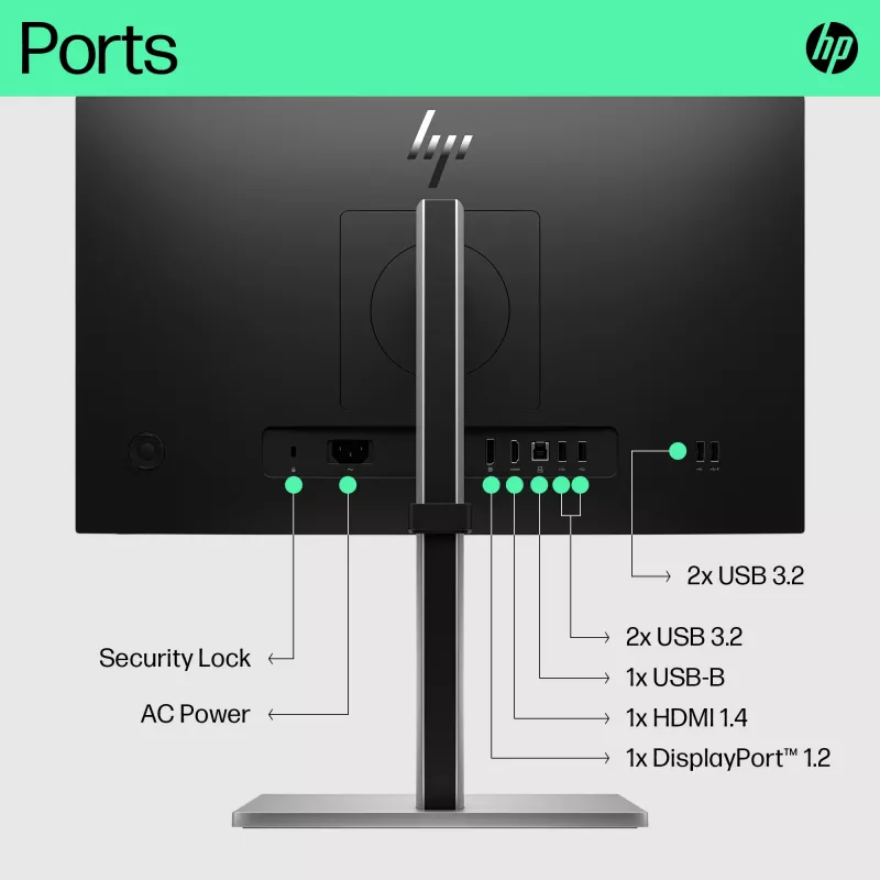 HP E-Series E22 G5 FHD Monitor, 54,6 cm (21,5 colio), 1920 x 1080 pikselių, Full HD, LCD, 5 ms, juodas, sidabrinis