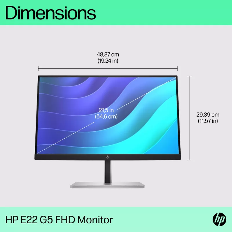 HP E-Series E22 G5 FHD Monitor, 54,6 cm (21,5 colio), 1920 x 1080 pikselių, Full HD, LCD, 5 ms, juodas, sidabrinis