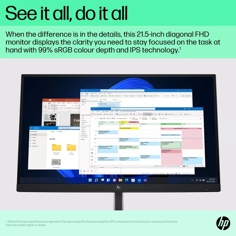 HP E-Series E22 G5 FHD Monitor, 54,6 cm (21,5 colio), 1920 x 1080 pikselių, Full HD, LCD, 5 ms, juodas, sidabrinis