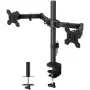 Monitorų laikiklis TECHLY ICA-LCD-382-D 2 ekranams, ant stalo spaustuvas, iki 27 colių, 20 kg, VESA 75x75–100x100, juodas