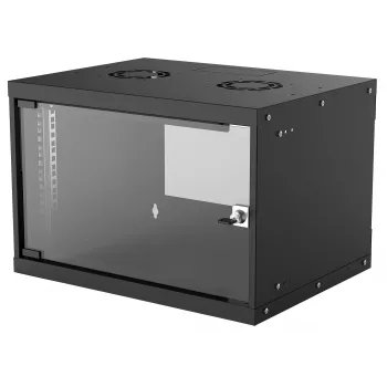 Sieninis tinklo stovas INTELLINET 714143 — 6U 19 colių, 540×400×353 mm, cinkuotas plienas, stiklinės durys, IP20, max 50 kg
