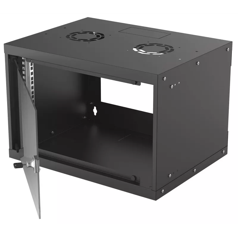 Sieninis tinklo stovas INTELLINET 714143 — 6U 19 colių, 540×400×353 mm, cinkuotas plienas, stiklinės durys, IP20, max 50 kg