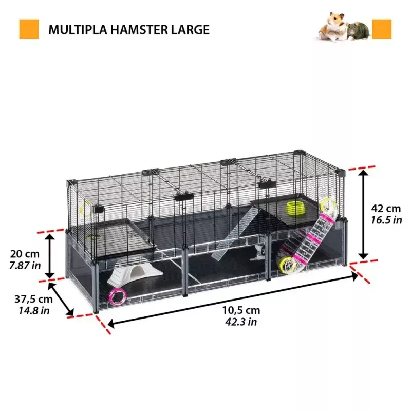 Narvelis graužikams FERPLAST Multipla hamster didelis 107,5×37,5×42 cm, metalinis, juodas