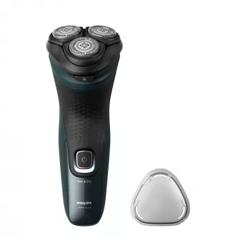 Elektrinis skustuvas Philips 3000X Series X3052/00 — rotacinis 3 galvutės, šlapias ir sausas, NiMH baterija, 45 min veikimo laikas, trimeris, juodas/žalias