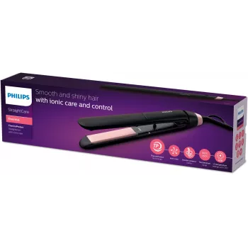 Philips Essential ThermoProtect lygintuvas šepečio formos, šildomas, 160–230 °C, 3 s, juodas/rožinis