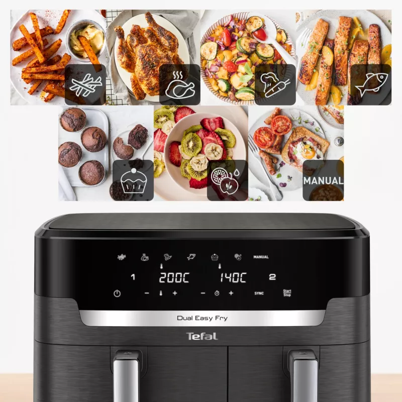 Tefal Easy Fry Dual XXL EY942HE0 karšto oro gruzdintuvė, dviguba 11 l, 2020 W, pilka