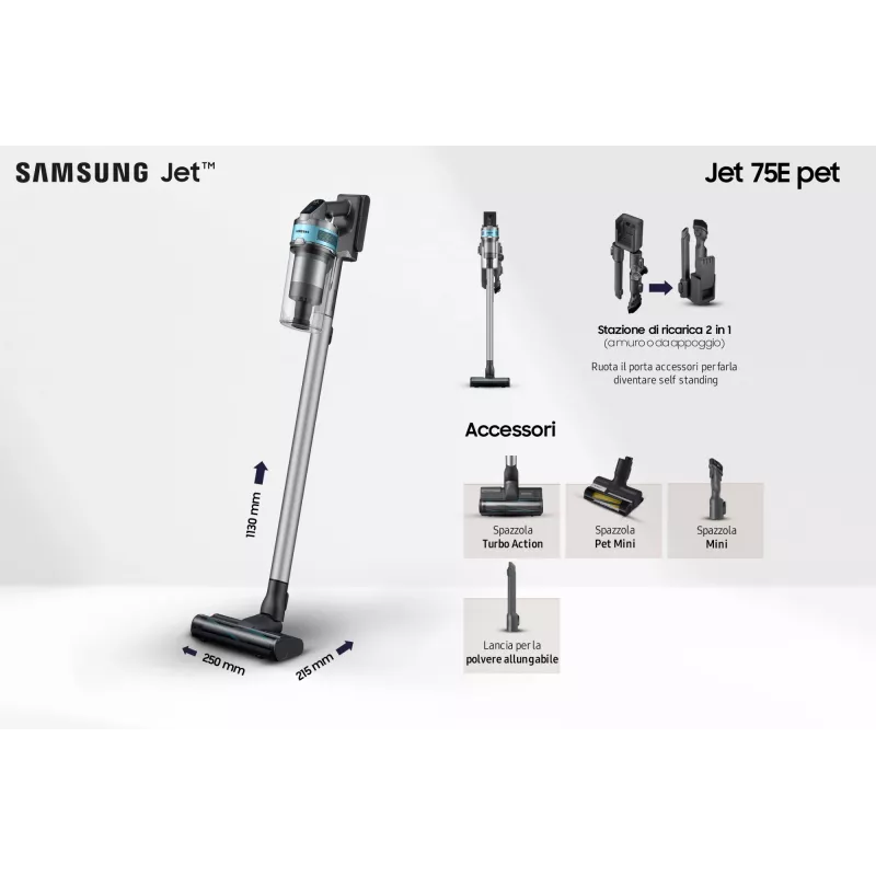 Samsung VS20B75AGR1 2-in-1 lazdelinis dulkių siurblys, bekontaktis, 550 W, juodos ir mėtų spalvos