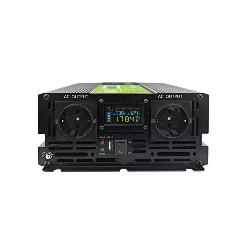 Automobilinis keitiklis Green Cell INVGC12P2000LCD 2000W 12V į 230V grynas sinusas, LCD, 1×USB, 2×AUX