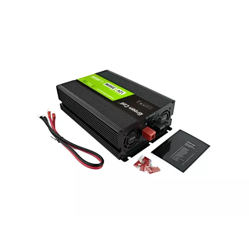 Automobilinis keitiklis Green Cell INVGC12P2000LCD 2000W 12V į 230V grynas sinusas, LCD, 1×USB, 2×AUX