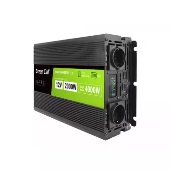 Automobilinis keitiklis Green Cell INVGC12P2000LCD 2000W 12V į 230V grynas sinusas, LCD, 1×USB, 2×AUX