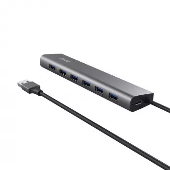 Trust Halyx USB 3.2 Gen 1 (3.1 Gen 1) Type-A 7 prievadų USB šakotuvas, sidabrinis