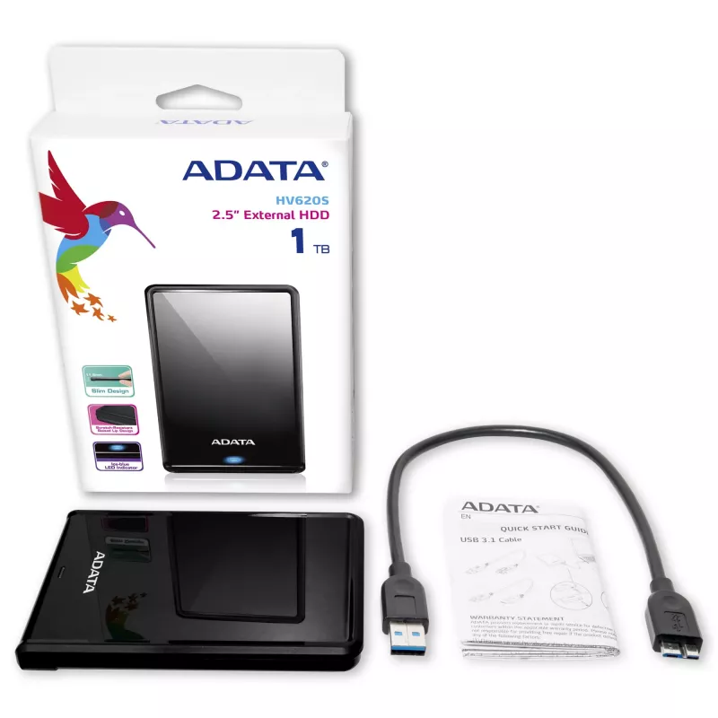 Išorinis kietasis diskas ADATA HV620S 1 TB 2,5 colio Micro-USB B 3.2 Gen 1 (3.1 Gen 1) Juodas