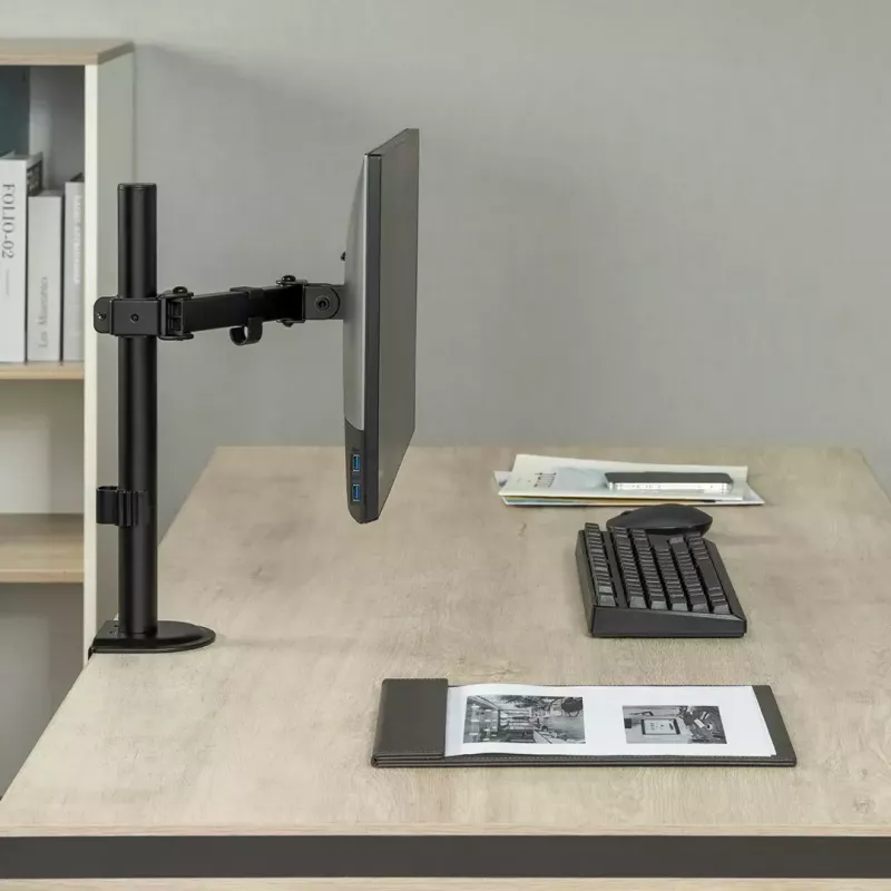 Stalinis LCD monitorių laikiklis MACLEAN MC-572N, reguliuojamas aukštis ir pasvirimas, VESA 75×75–100×100, 17–32 col., max 30 kg, juodas