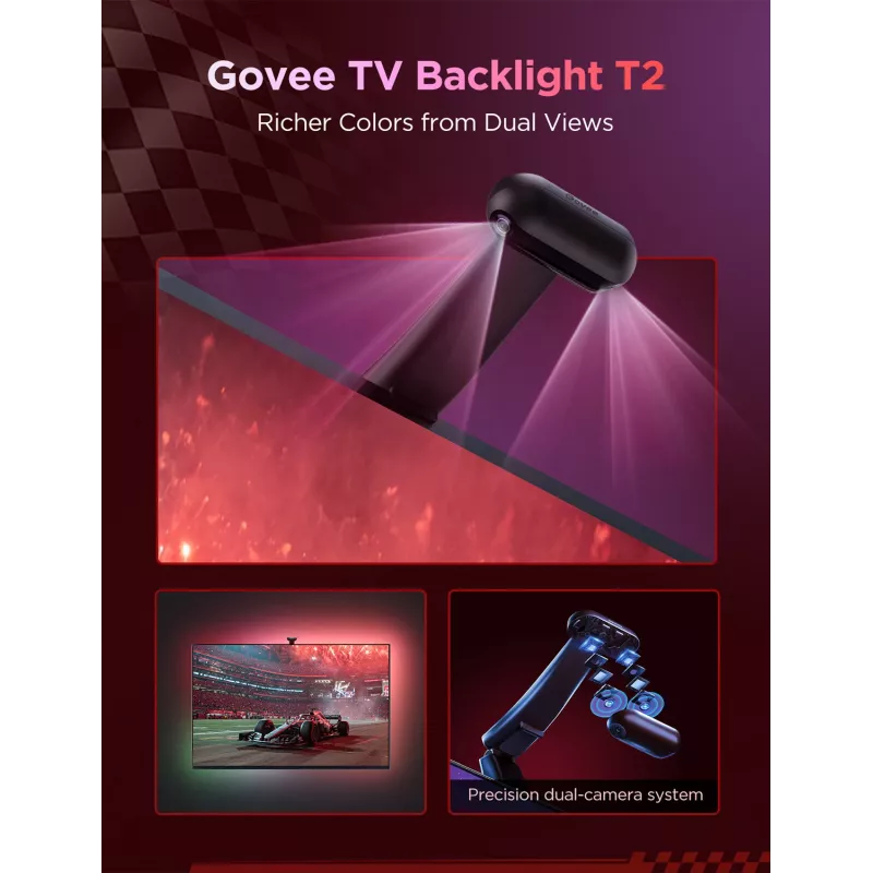 LED juostinis apšvietimas Govee Envisual TV Backlight T2 su dviem kameromis 75–85 colių televizoriams