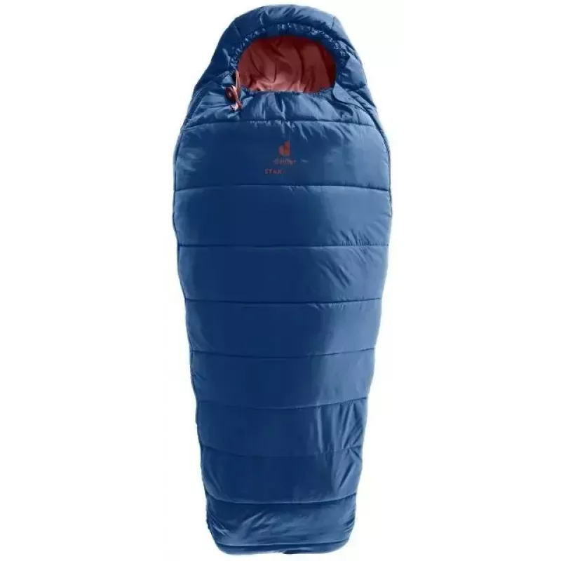 Mumijos formos miegmaišis DEUTER Starlight vaikams 130–170 cm, vasarinis, 910 g, gobtuvu, naktimėlyna/raudonmedis