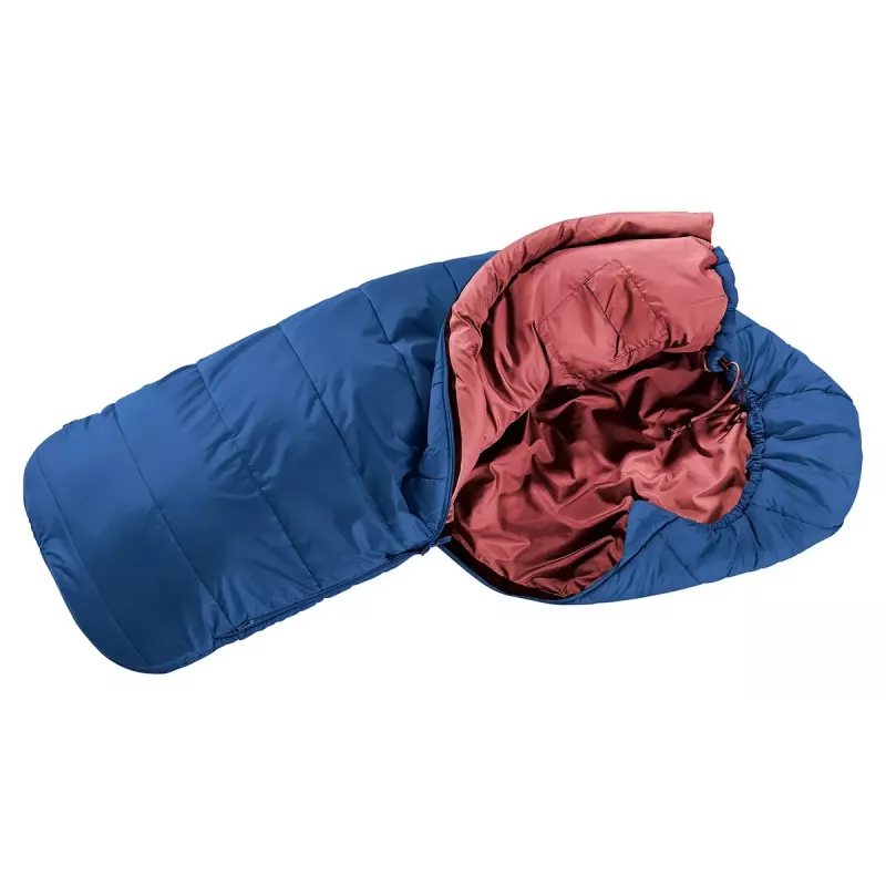 Mumijos formos miegmaišis DEUTER Starlight vaikams 130–170 cm, vasarinis, 910 g, gobtuvu, naktimėlyna/raudonmedis