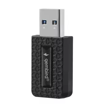 Wi-Fi USB adapteris GEMBIRD AC1300 dviejų juostų Wi‑Fi 5 (RTL8812BU) 867 Mbit/s USB 3.0 vidinė antena juoda