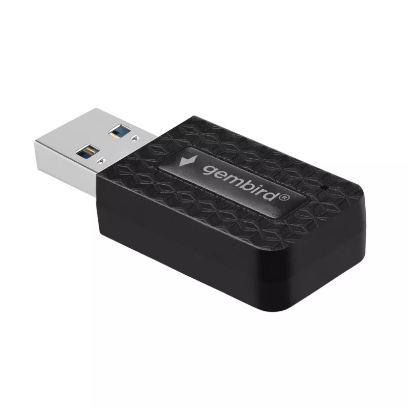 Wi-Fi USB adapteris GEMBIRD AC1300 dviejų juostų Wi‑Fi 5 (RTL8812BU) 867 Mbit/s USB 3.0 vidinė antena juoda