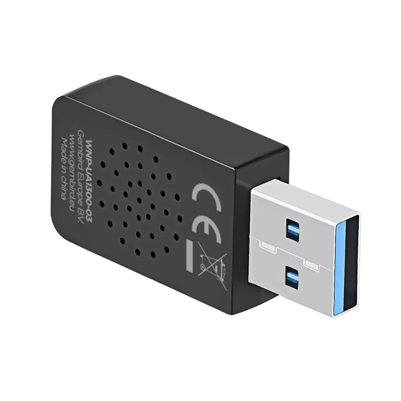 Wi-Fi USB adapteris GEMBIRD AC1300 dviejų juostų Wi‑Fi 5 (RTL8812BU) 867 Mbit/s USB 3.0 vidinė antena juoda
