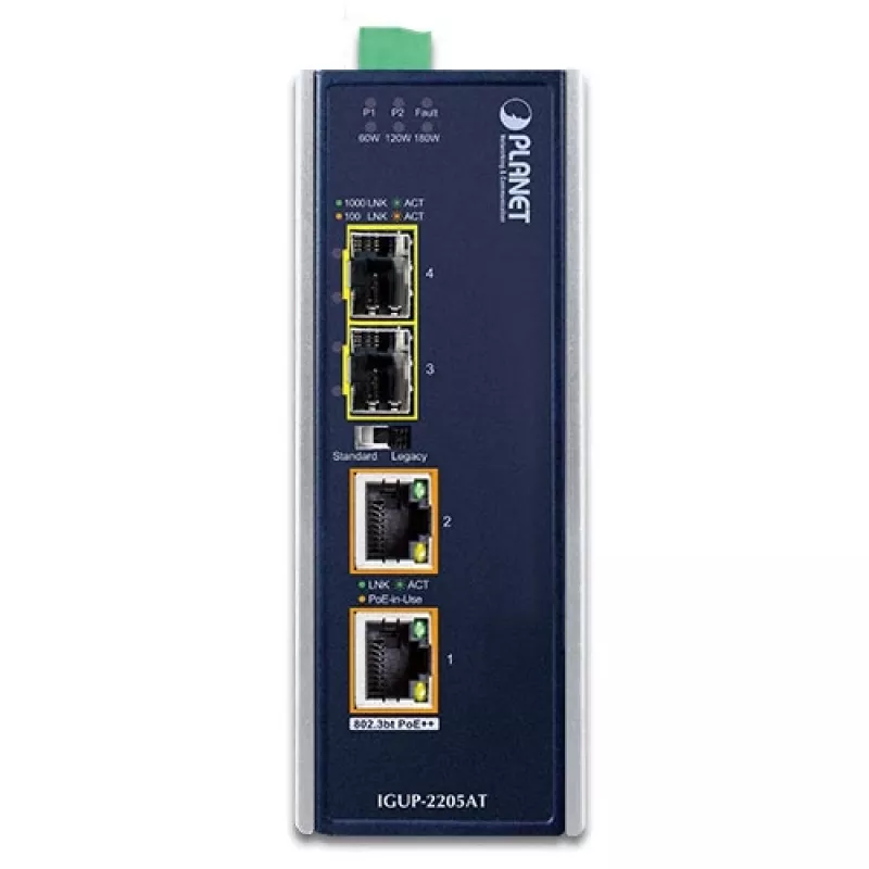 PLANET IGUP-2205AT Pramoninis medijos keitiklis 2x100/1000X SFP į 2x10/100/1000T 802.3bt PoE++