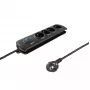 Apsauginis filtras QOLTEC 50104 — 4 AC lizdai, 230 V, 1,5 m laidas, juoda
