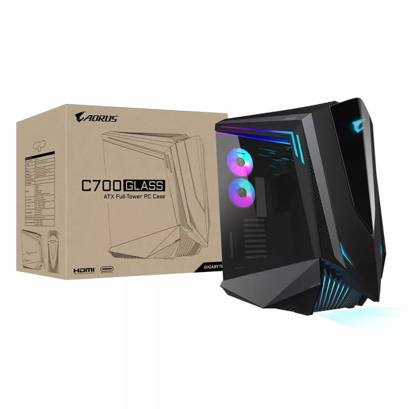 GIGABYTE AORUS C700 GLASS PC korpusas - Full Tower, talpina iki E-ATX ir 420 mm radiatorių, 5 iš anksto sumontuoti 120 mm ventiliatoriai, USB 3.1 Type-C, RGB Fusion