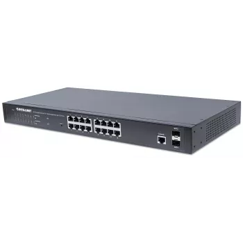 Intellinet 16 prievadų Gigabit Ethernet PoE+ žiniatinklio valdomas komutatorius su 2 SFP prievadais, IEEE 802.3at/af, 374 W, Endspan, 19 colių stelažinis