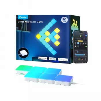 Govee Mini Panel Lights protinga sieninė šviesa Wi‑Fi/Bluetooth 72 W, balta, 10 vnt., 80×80×28 mm
