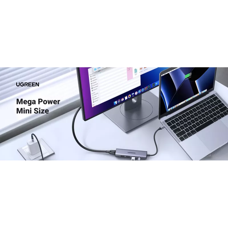 UGREEN USB-C 5-in-1 dokas 15596 USB 3.2 Gen 1 Type-A + Type-C, 3× USB-A, 1× USB-C PD 100W, 1× HDMI 2.0, aliuminis