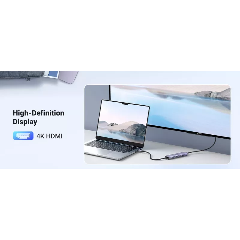 UGREEN USB-C 5-in-1 dokas 15596 USB 3.2 Gen 1 Type-A + Type-C, 3× USB-A, 1× USB-C PD 100W, 1× HDMI 2.0, aliuminis