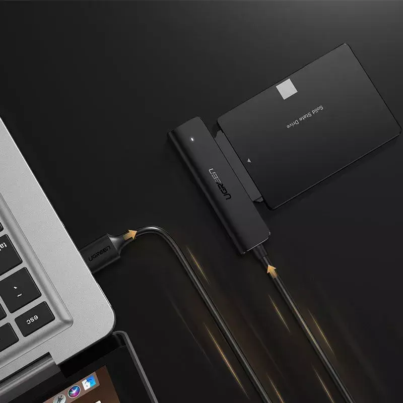 Išorinis 2,5 colio SATA III USB 3.0 dėklas UGREEN 70609 2,5 inch SATA SSD/HDD, USB-A į SATA, 5 Gbit/s, juodas