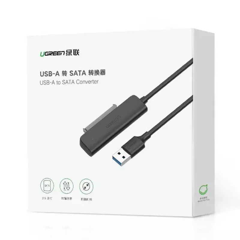 Išorinis 2,5 colio SATA III USB 3.0 dėklas UGREEN 70609 2,5 inch SATA SSD/HDD, USB-A į SATA, 5 Gbit/s, juodas
