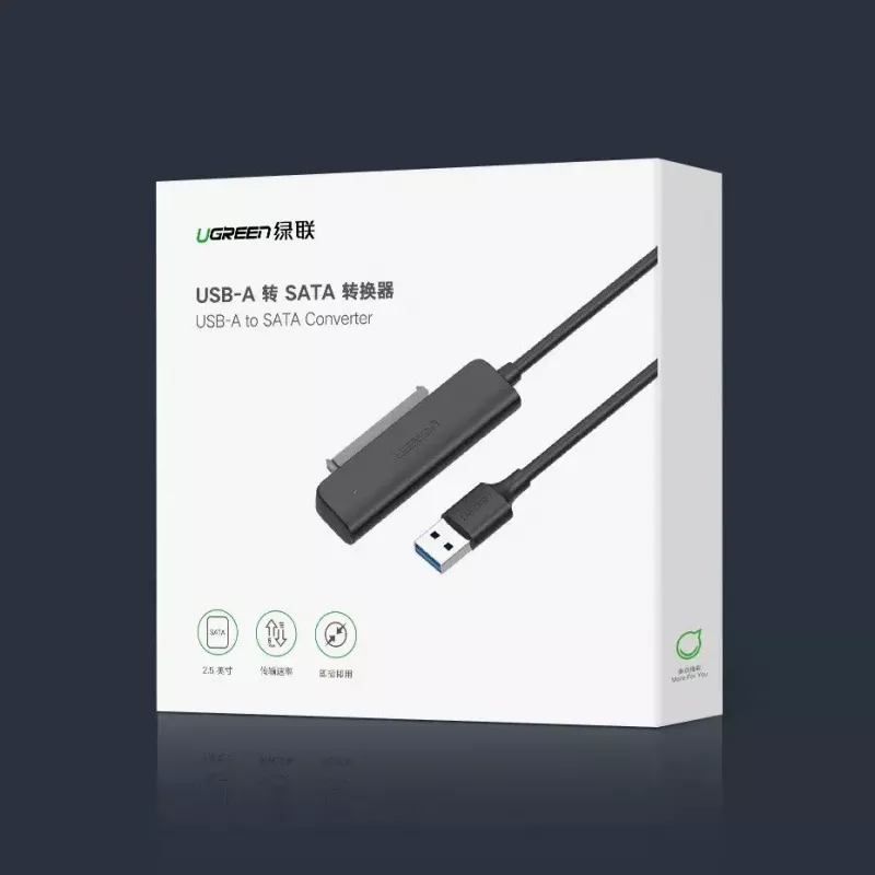 Išorinis 2,5 colio SATA III USB 3.0 dėklas UGREEN 70609 2,5 inch SATA SSD/HDD, USB-A į SATA, 5 Gbit/s, juodas