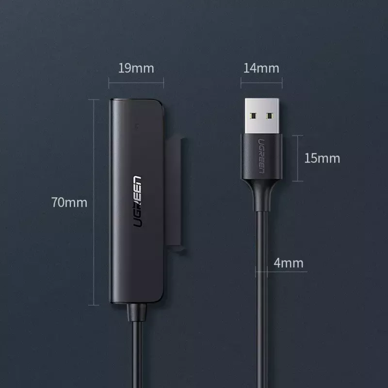 Išorinis 2,5 colio SATA III USB 3.0 dėklas UGREEN 70609 2,5 inch SATA SSD/HDD, USB-A į SATA, 5 Gbit/s, juodas