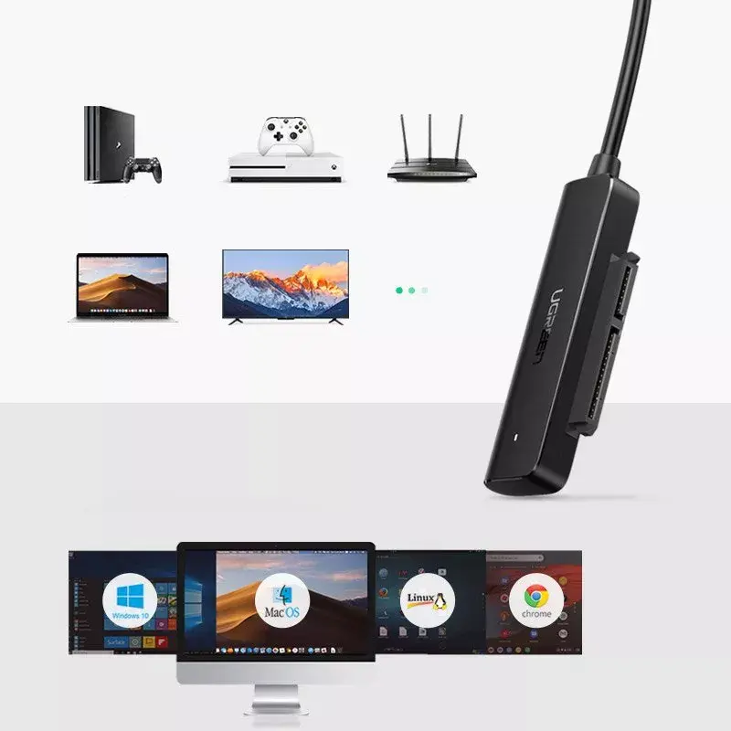 Išorinis 2,5 colio SATA III USB 3.0 dėklas UGREEN 70609 2,5 inch SATA SSD/HDD, USB-A į SATA, 5 Gbit/s, juodas
