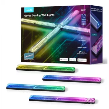 Išmaniosios sieninės šviesos plokštės Govee Gaming Wall Lights (4+1) – Wi-Fi/Bluetooth, daugiaspalvės, 4 vnt., 370×45×30 mm