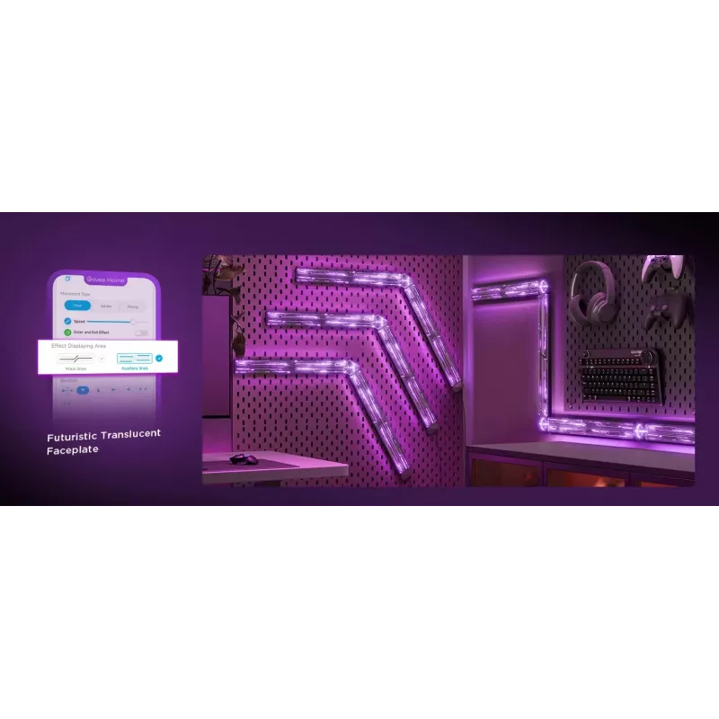 Išmaniosios sieninės šviesos plokštės Govee Gaming Wall Lights (4+1) – Wi-Fi/Bluetooth, daugiaspalvės, 4 vnt., 370×45×30 mm
