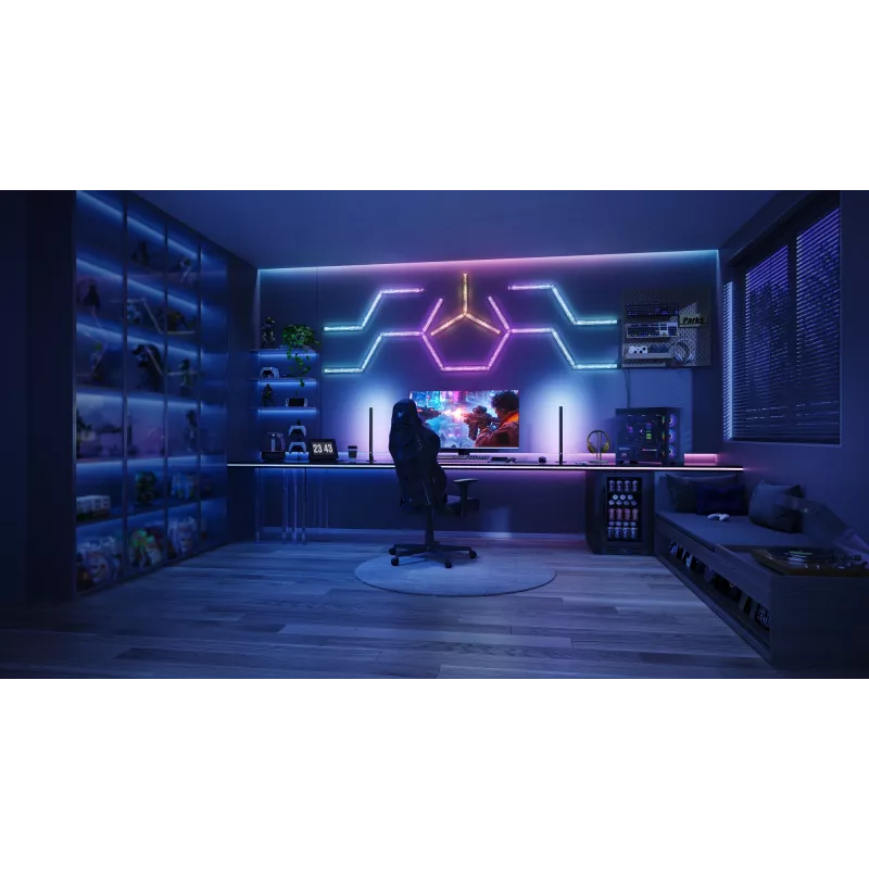 Išmaniosios sieninės šviesos plokštės Govee Gaming Wall Lights (4+1) – Wi-Fi/Bluetooth, daugiaspalvės, 4 vnt., 370×45×30 mm