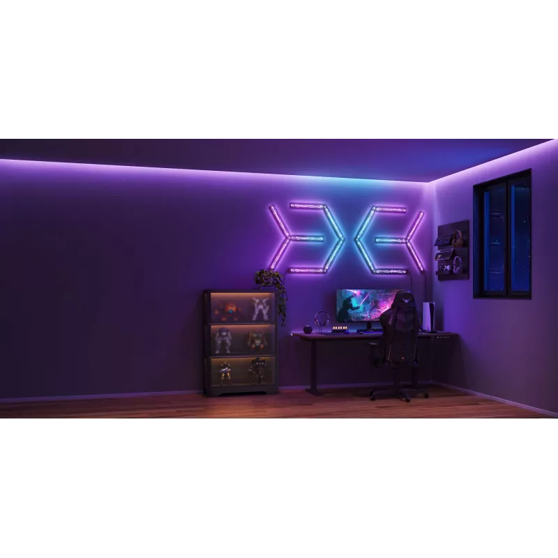 Išmaniosios sieninės šviesos plokštės Govee Gaming Wall Lights (4+1) – Wi-Fi/Bluetooth, daugiaspalvės, 4 vnt., 370×45×30 mm