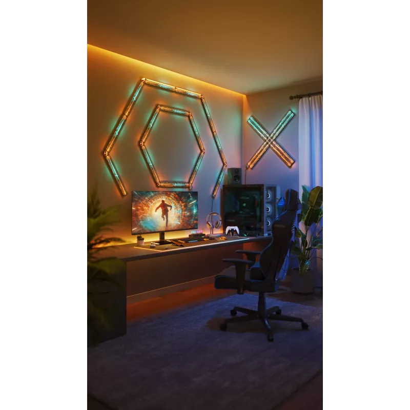 Išmaniosios sieninės šviesos plokštės Govee Gaming Wall Lights (4+1) – Wi-Fi/Bluetooth, daugiaspalvės, 4 vnt., 370×45×30 mm