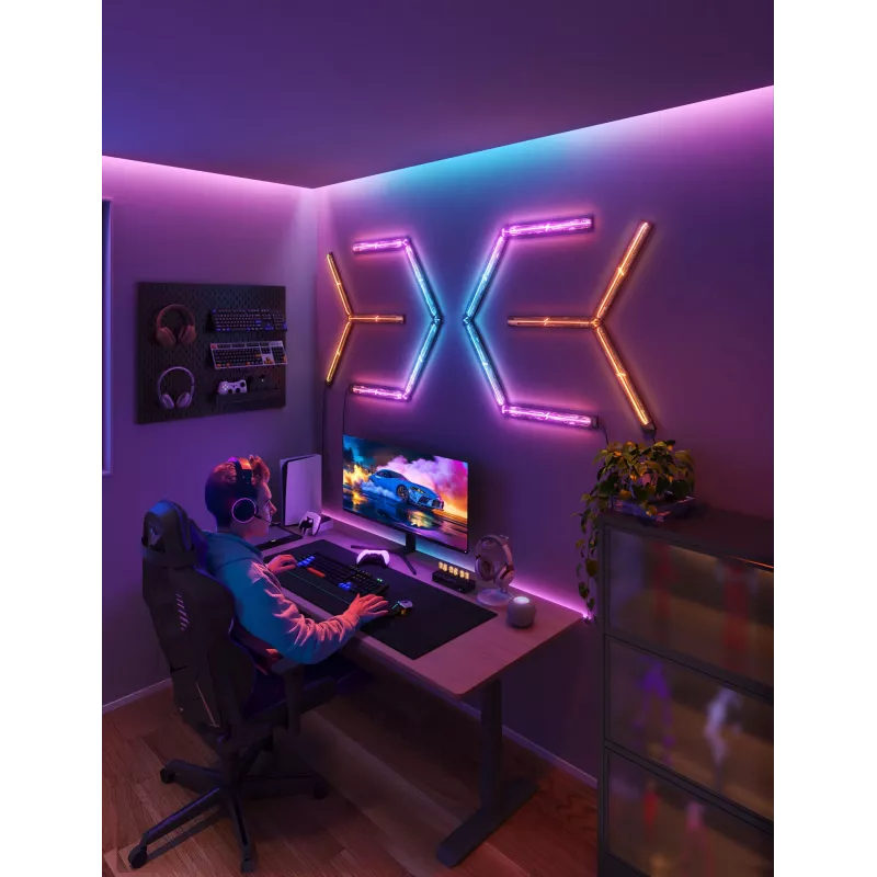 Išmaniosios sieninės šviesos plokštės Govee Gaming Wall Lights (4+1) – Wi-Fi/Bluetooth, daugiaspalvės, 4 vnt., 370×45×30 mm